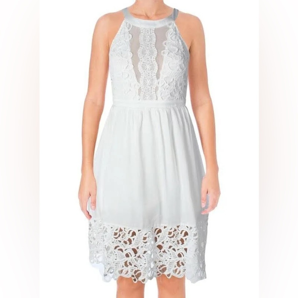 Aqua Halter Lace Fit and Flare Tea-Length Excellent Condition